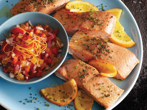 Image placeholder title Orange Salmon with Apricot Horseradish Salsa recipe