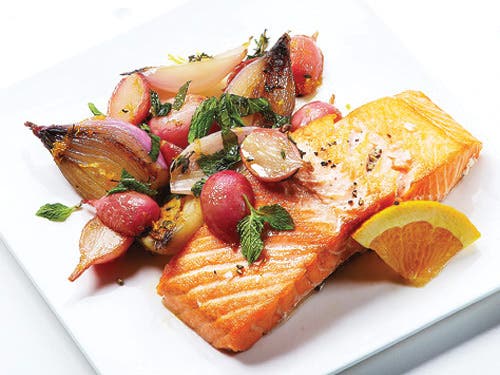 Salmon, Radish & Shallot Roast recipe