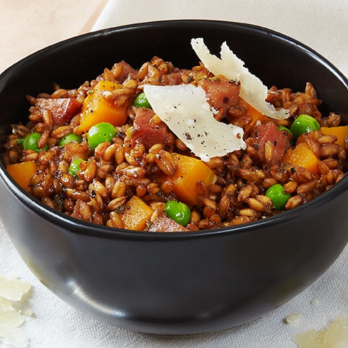 Farro Risotto with Butternut Squash, Ham & Peas
