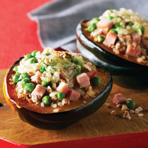HamSwissSquash_Article ham and swiss stuffed acorn stuffed squash recipe clean eating