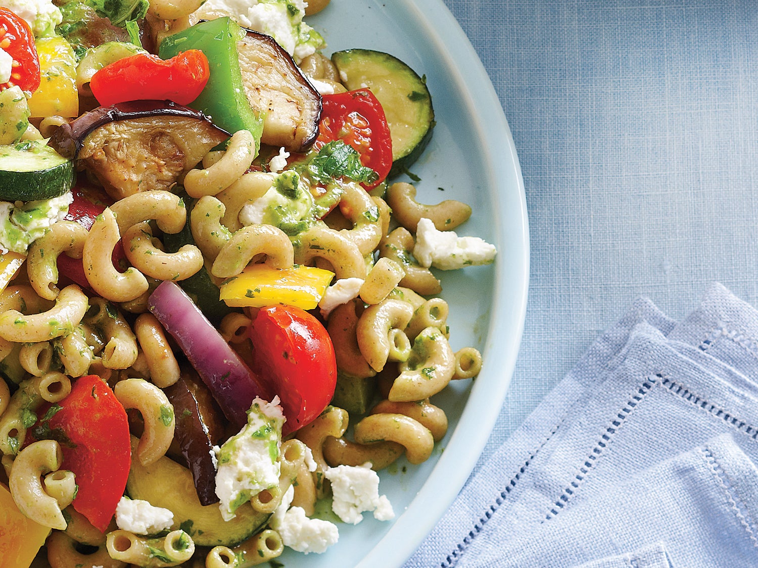 Roasted Vegetables & Goat Cheese Pasta Salad - Clean Eating