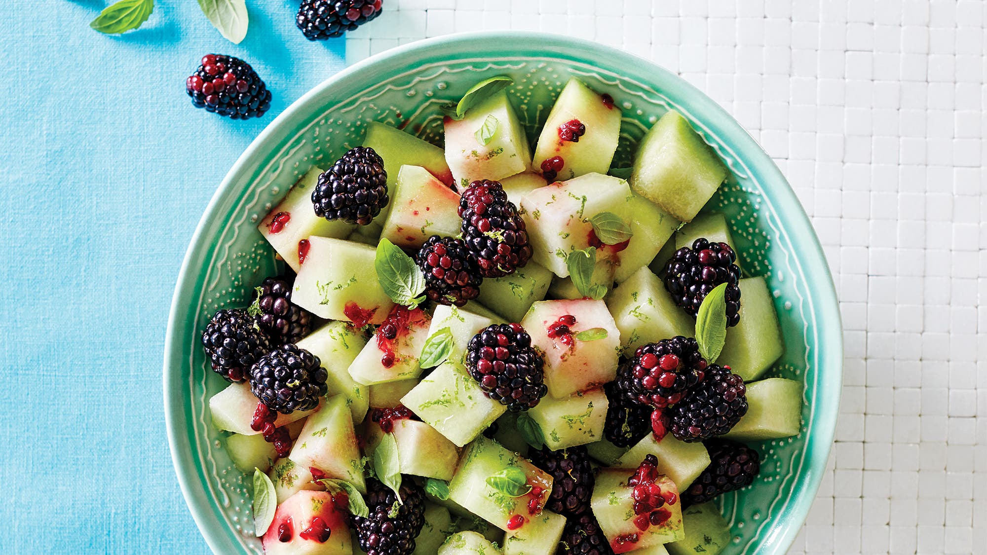Honeydew & Blackberry Bowl with Basil & Lime Drizzle