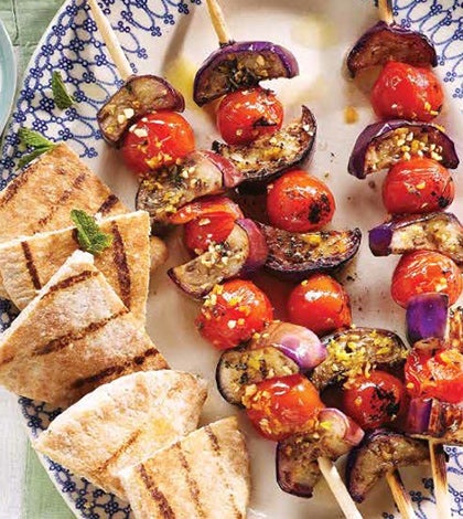 Grilled Eggplant Souvlaki with Zesty Yogurt Sauce image None