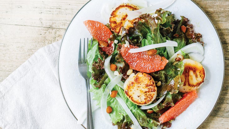 Seared Scallops and Fennel Salad with Pink Grapefruit Seared Scallops and Fennel Salad with Pink Grapefruit Recipe