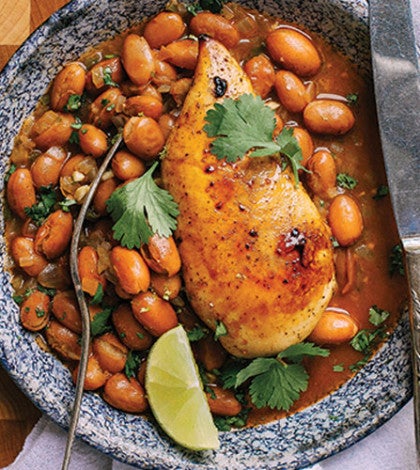Chipotle Honey–Roasted Chicken with Stewed Pinto Beans image None