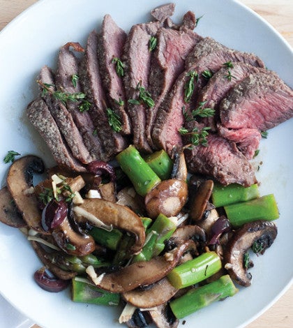 Steak with Marinated Mushroom & Asparagus Medley Recipe