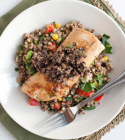 Mediterranean Mahi Mahi with Rainbow Pilaf & Spicy Olive Tapenade image None