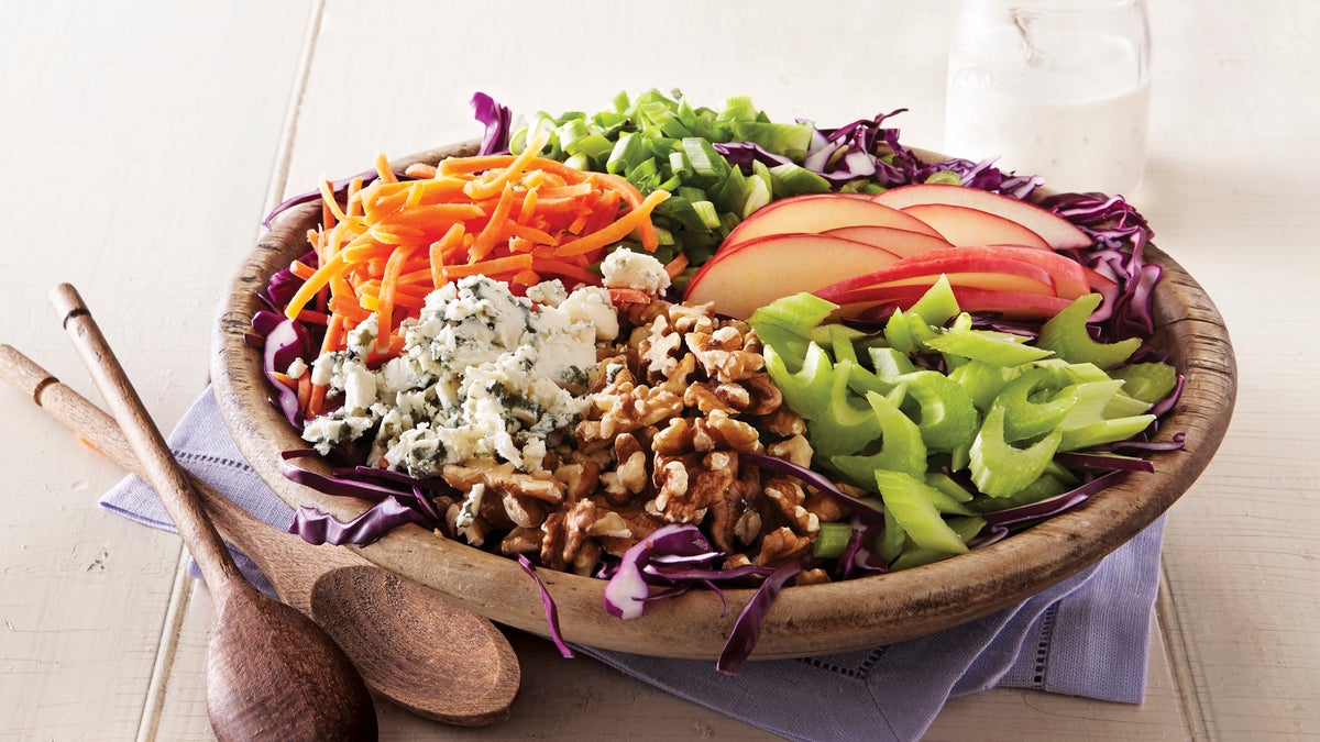 Blue Cheese Apple Slaw with Tangy Garlic Dressing Recipe