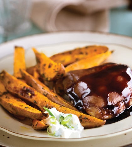 Red Wine & Honey-Glazed Chicken with Herbed Sweet Potato Fries & Creamy Dipping Sauce image None