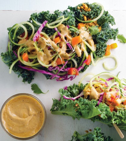 Cucumber Kale Wraps with Zesty Peanut Sauce image None
