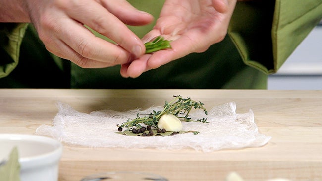 preparing-seasoning Chef James Smith prepares a bouquet garni.