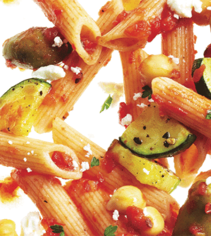Roasted Zucchini & Chickpea Penne with Red Bell Pepper Sauce image None