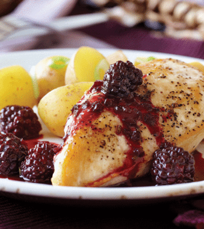 Blackberry Pomegranate Chicken with Steamed Potatoes image None