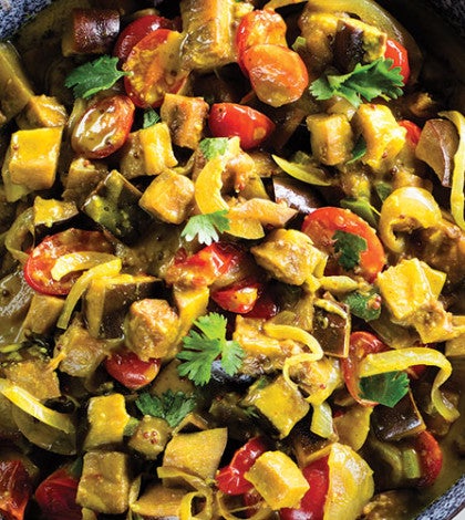 Eggplant & Cherry Tomato Coconut Curry with Whole-Wheat Chapati image None