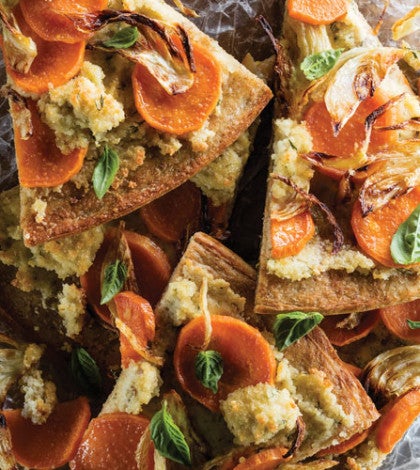 Caramelized Fennel, Sweet Potato & Pine Nut–Cheese Pizza image None