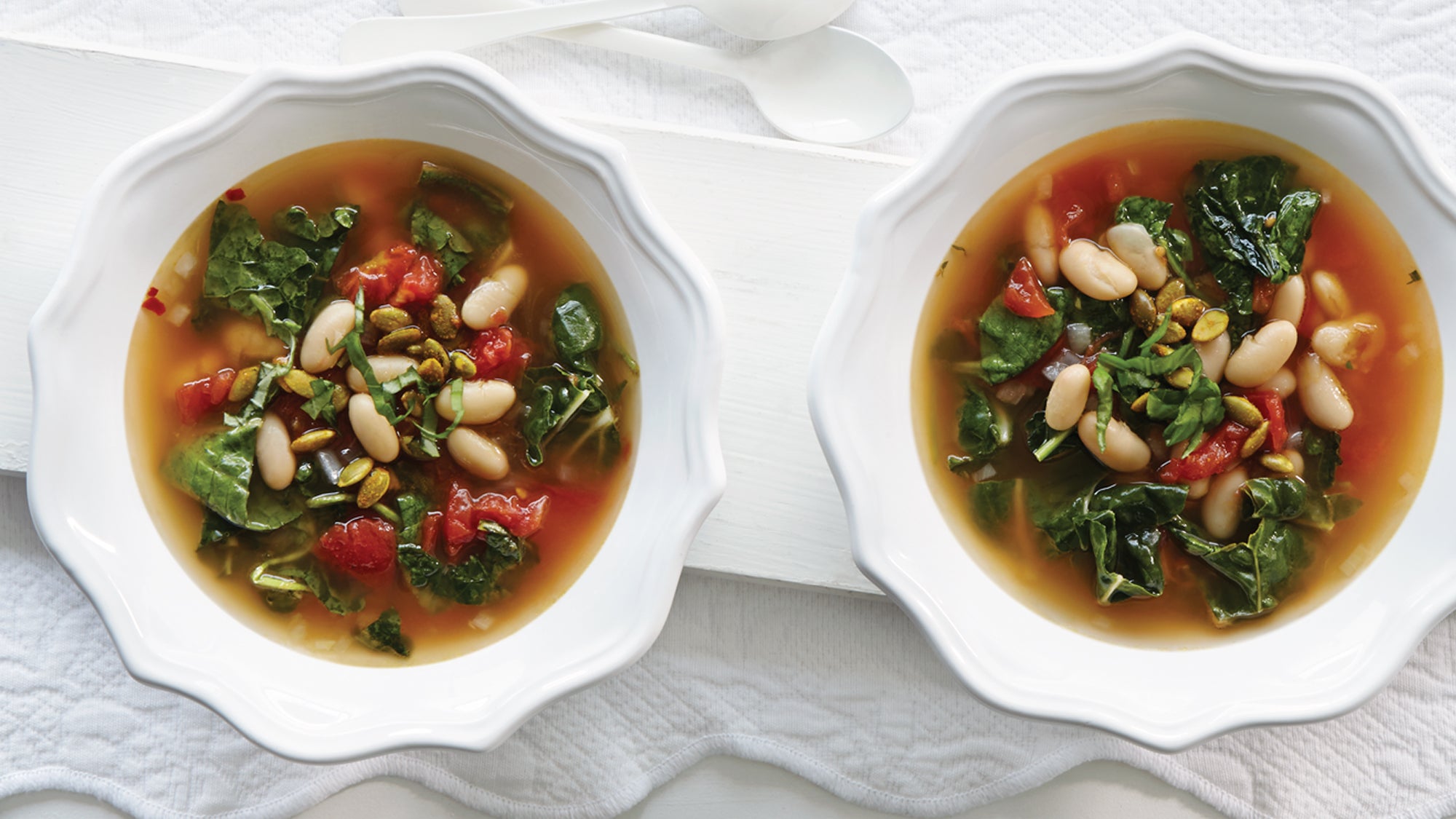 Triple Green Soup with Cannellini Beans Spiced Pepitas