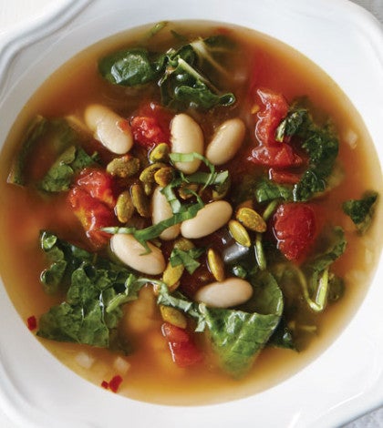 Triple Green Soup with Cannellini Beans Spiced Pepitas