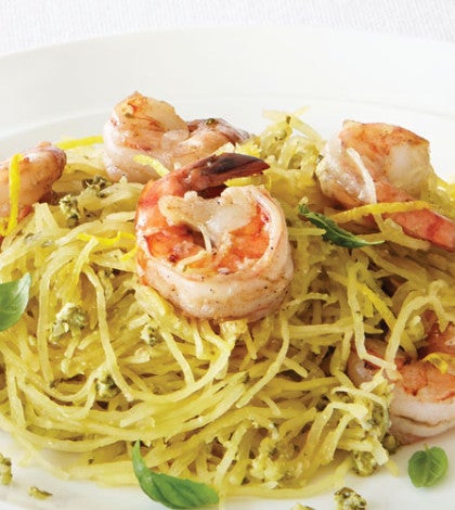 Zucca Spaghetti with Walnut Ginger Pesto & Lemon Shrimp image None
