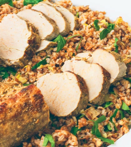 Pork Tenderloin with Bulgur Risotto & Apple Cider Glaze image None