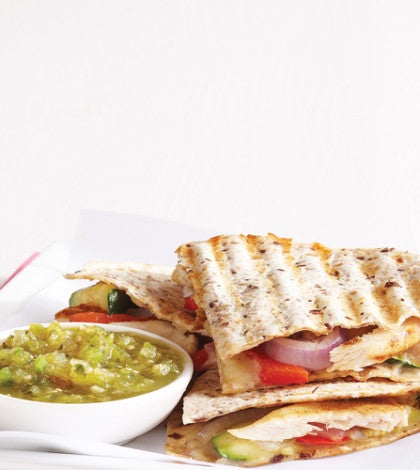 Grilled Chicken & Vegetable Quesadillas with Tomatillo Sauce image None