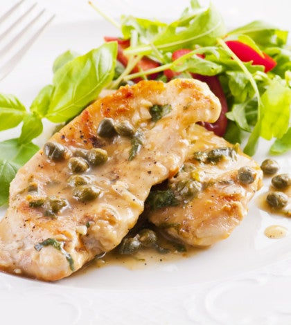 Chicken Piccata with Lemon Butter Sauce & Garlic-Sauteed Broccoli image None
