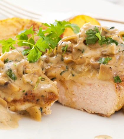 Creamy Mushroom Chicken with Rosemary Sweet Potatoes image None