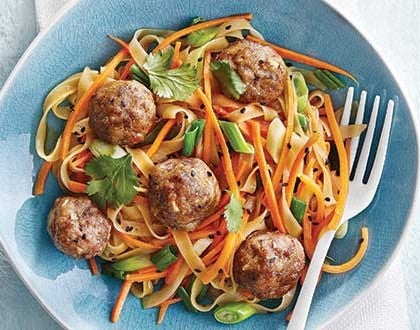 Five-Spice Meatballs with Rice Noodles & Honey Lime Sauce image None
