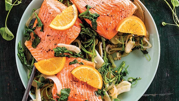 Arctic Char  with Watercress,  Fennel & Orange Sauté