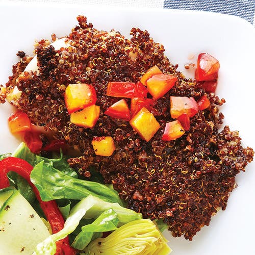 Quinoa-Crusted Fish with Plum Chutney