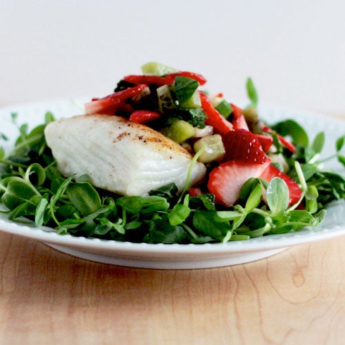 Seared Halibut with Microgreens Salad Seared Halibut with Microgreens Salad