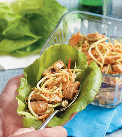 Thai Chicken Salad Lettuce Wraps with Peanut Sauce & Broccoli Slaw image None