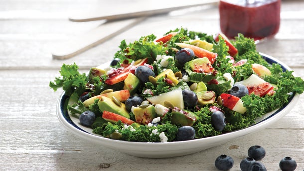 Kale Salad with Blueberry Ginger Dressing
