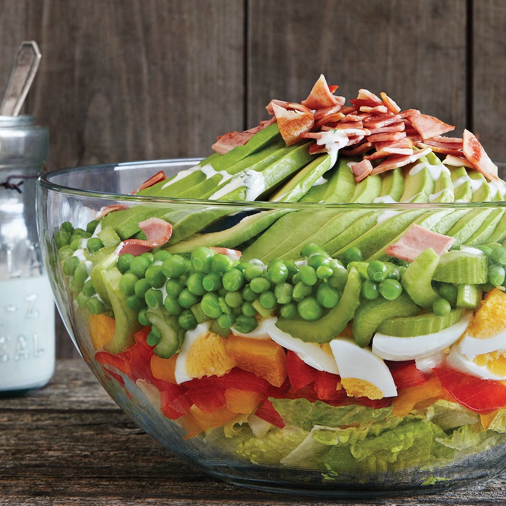 Seven-Layer Salad with Blue Cheese Dressing Seven-Layer Salad with Blue Cheese Dressing