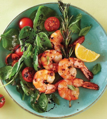Baby Spinach and Tomato Salad with Grilled Prawns image None