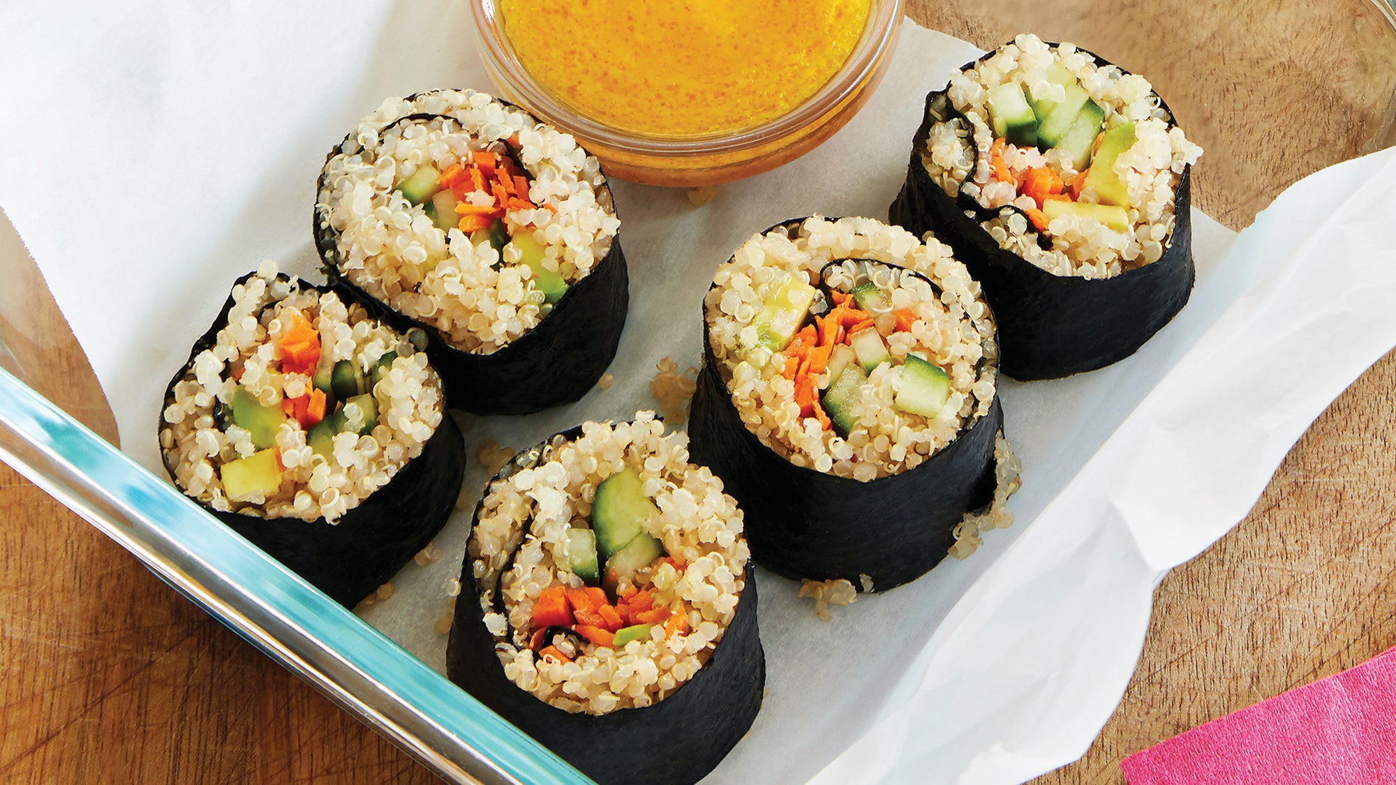 https://cdn.cleaneatingmag.com/wp-content/uploads/2016/08/quinoa-veggie-sushi-with-miso-ginger-sauce-63-web-1.jpg