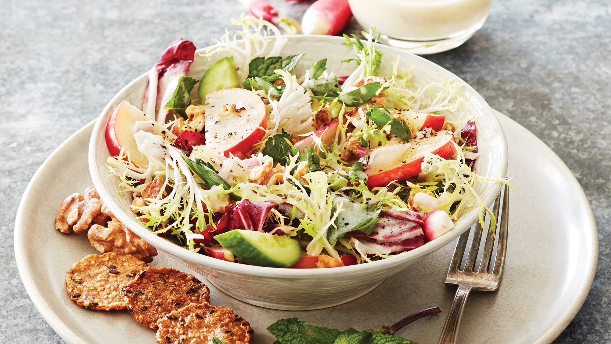 Apple, Frisée & Radicchio Salad  with Lemon Kefir Dressing