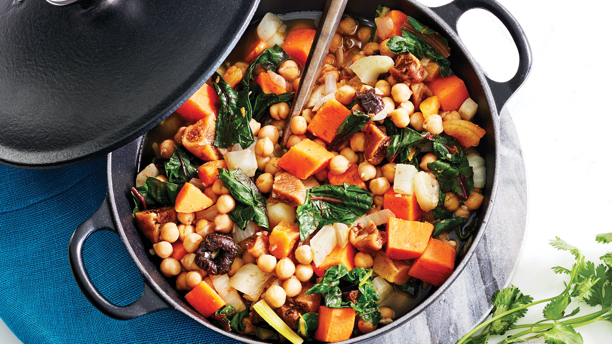 Braised Spiced Chickpeas with Swiss Chard & Sweet Potatoes Braised Spiced Chickpeas with Swiss Chard & Sweet Potatoes