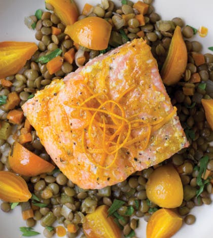 Citrus-Glazed Salmon with Lentils & Golden Beets Recipe