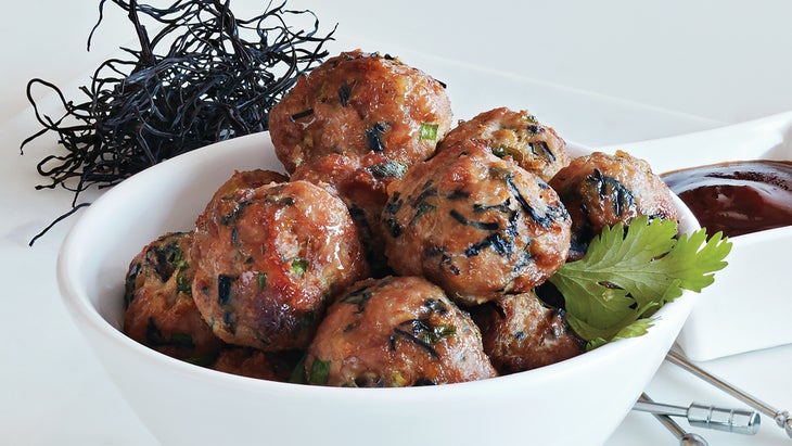 Arame Chicken Meatballs with Sriracha Pineapple Dipping Sauce 67 web Arame Chicken Meatballs with Siracha Pineapple Sauce Recipe