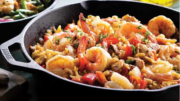 Chicken and Shrimp Orzo Paella Healthy paella recipe
