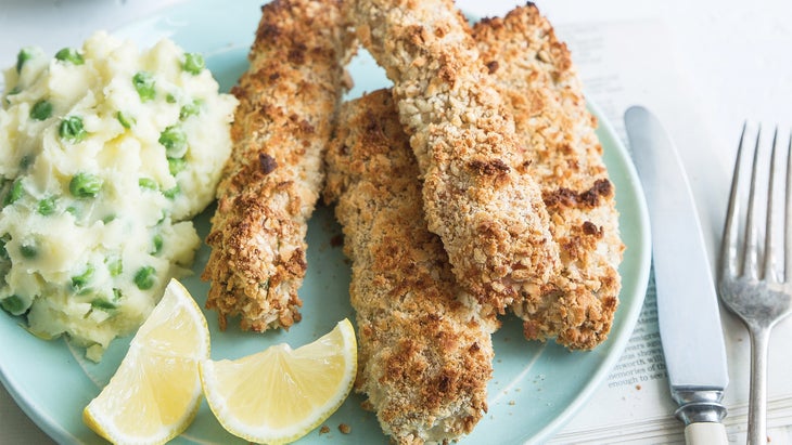 Crispy Fish Sticks with Sweet Peas and Potato Mash 67 web crispy oven-baked fish sticks recipe
