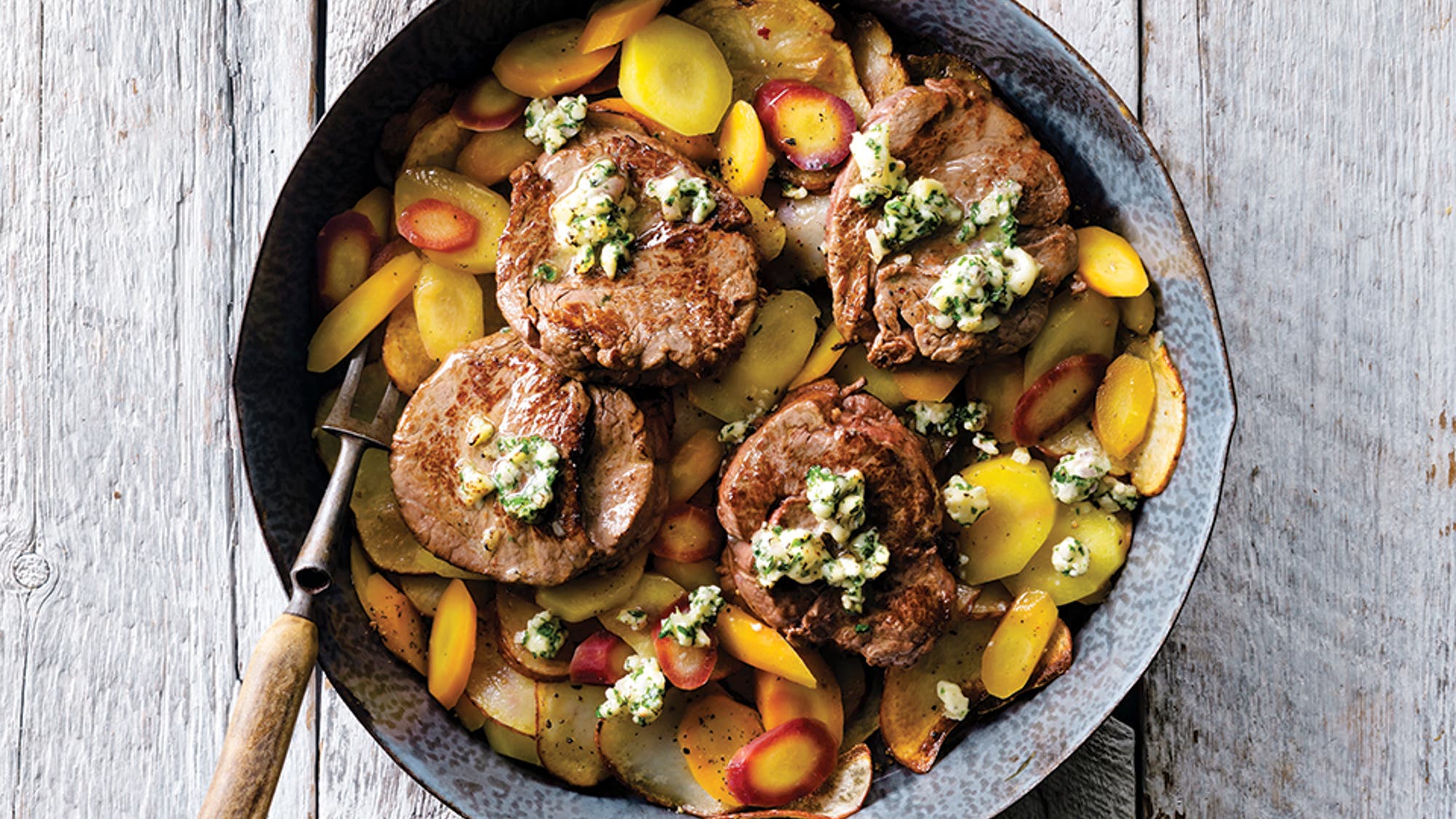 Skillet Seared Beef Tenderloin with Blue Cheese Butter 50web Healthy beef tenderloin and potato recipe