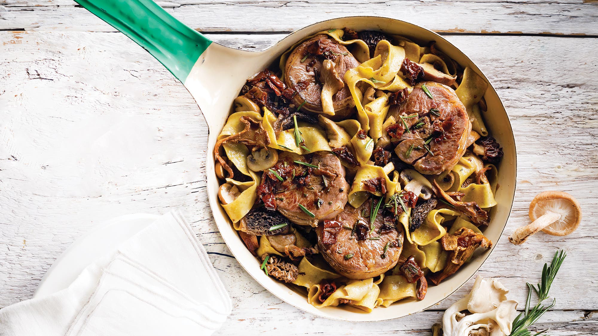Red wine simmered lamb and wild mushroom pasta recipe