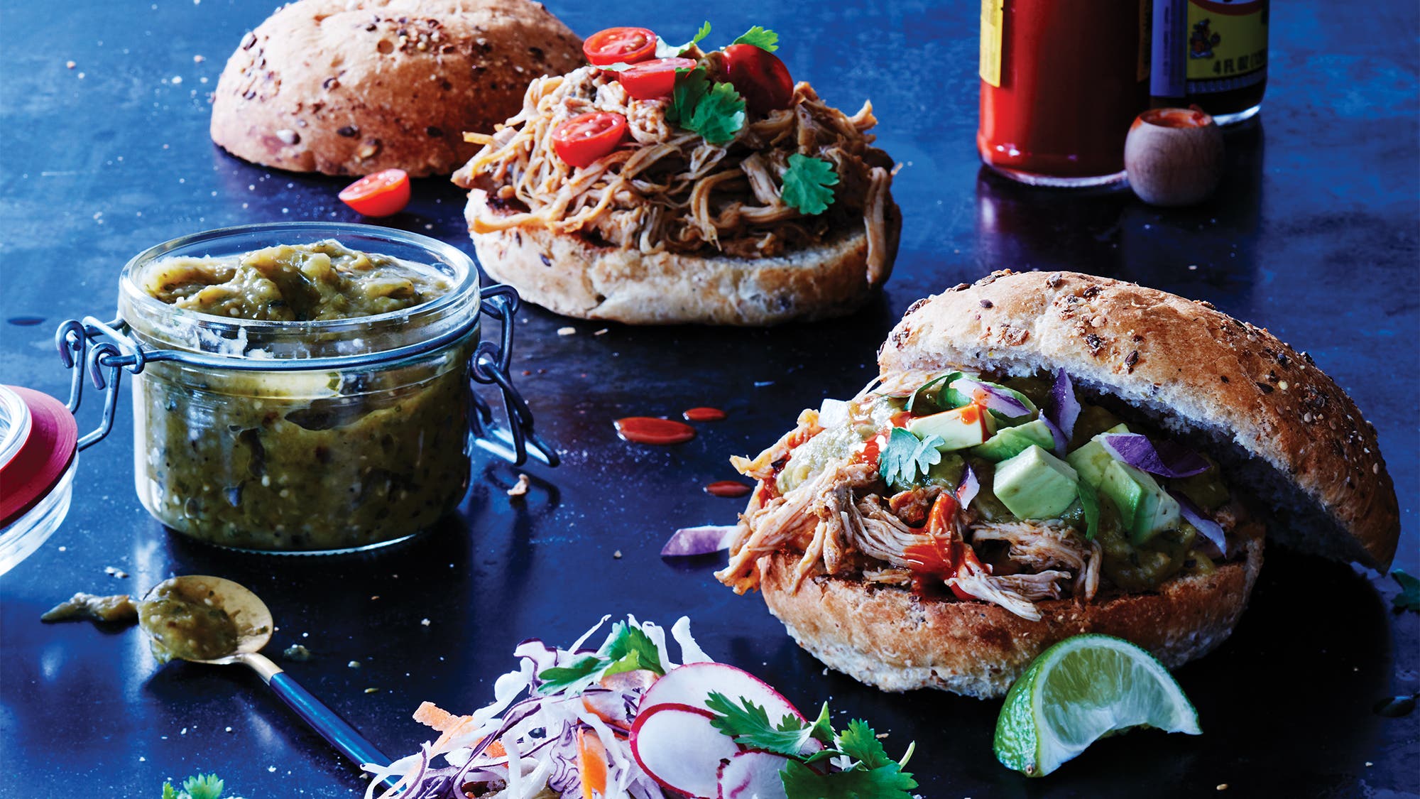 Slow-Cooker Pulled Chicken Sandwiches with Salsa Verde 69 web Slow Cooker Pulled Chicken Sandwiches with Salsa Verde recipe