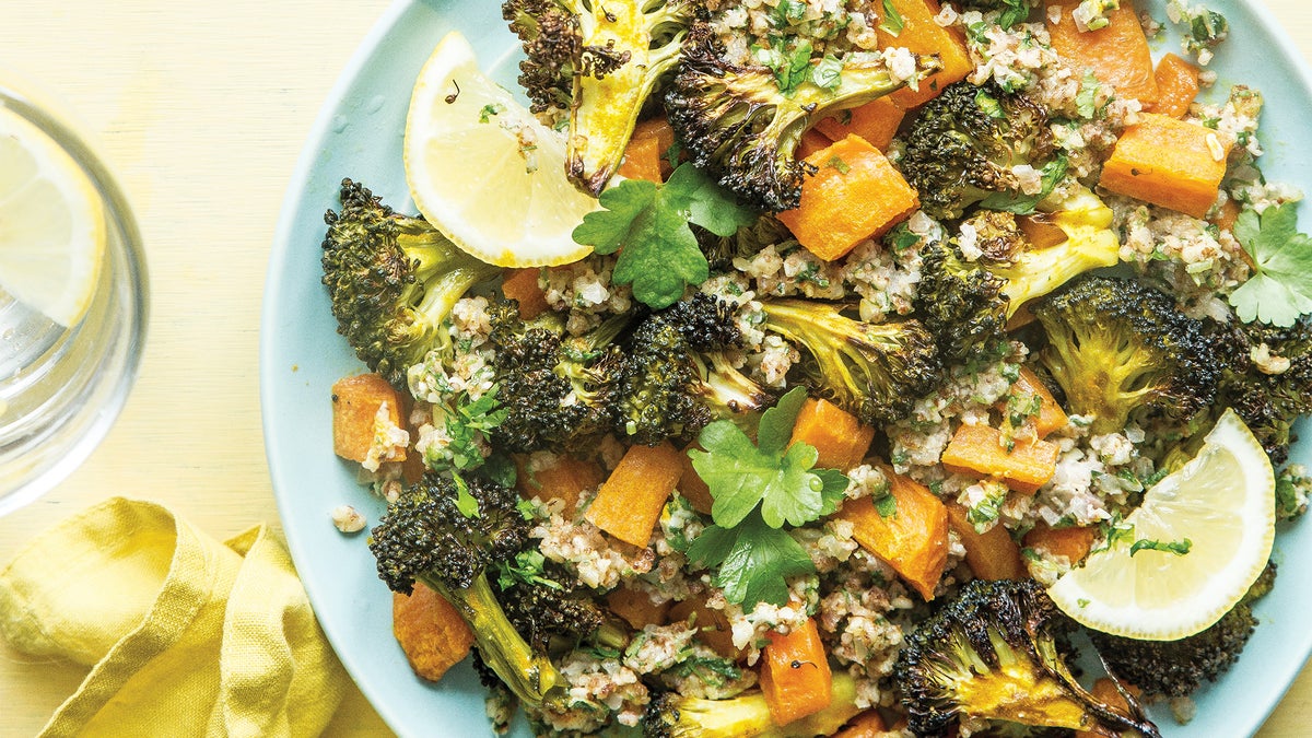 TurmericRoasted Vegetables with Parsley Almond Gremolata Recipe