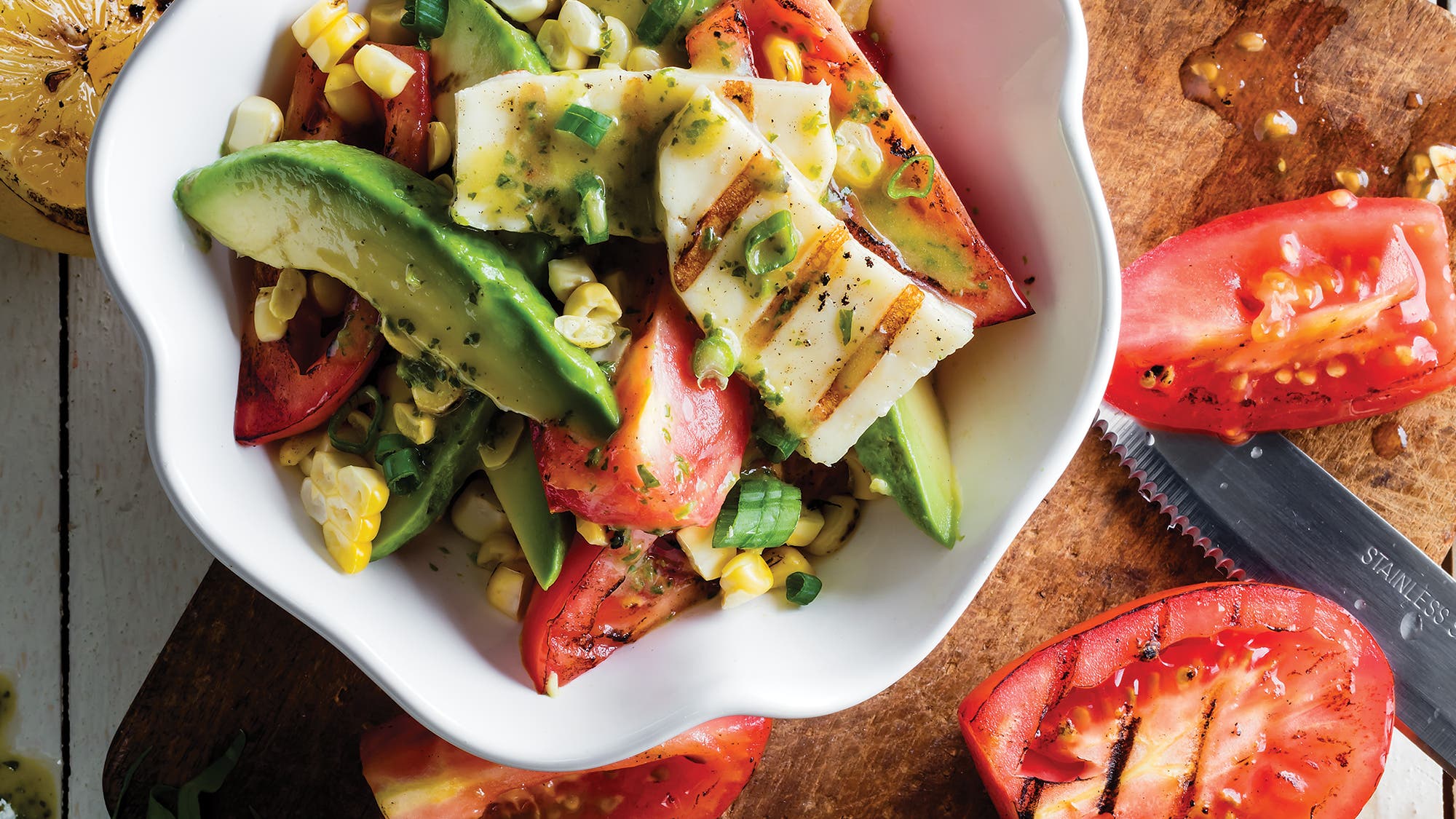 Charred Corn and Tomato Salad with Halloumi Cheese 62web Charred Corn and Tomato Salad with Halloumi Cheese Recipe