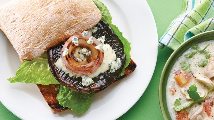 Grilled Portobello Burgers with Blue Cheese & Creamy Dijon Grilled Portobello Burger recipe