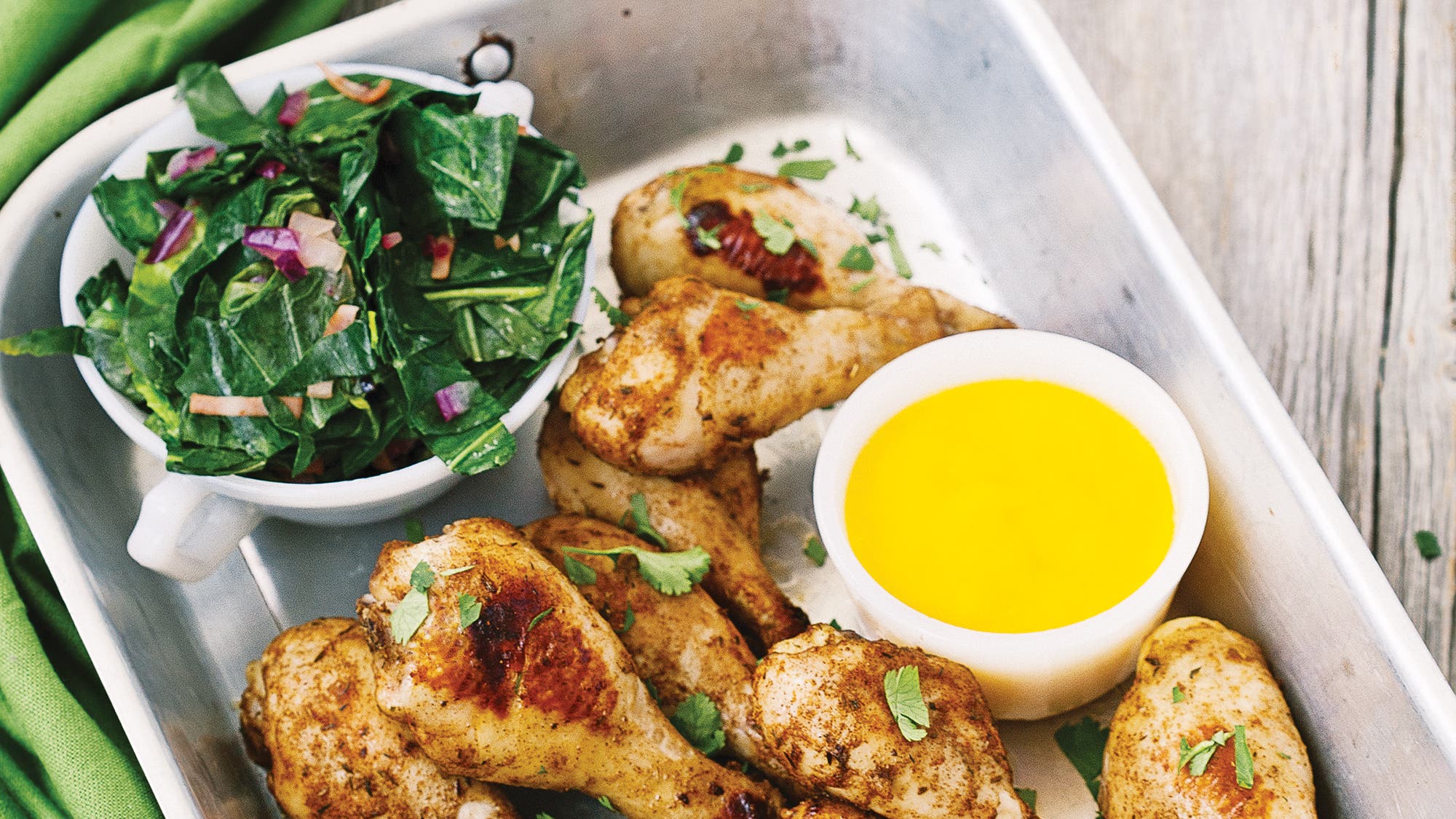 Roast jerk chicken with collard greens recipe