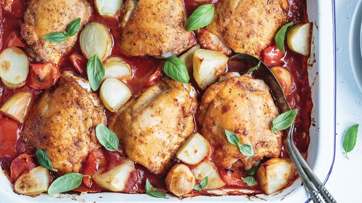 Smoky Tomato–Baked Chicken with Baby Potatoes 63 web Smoky Tomato–Baked Chicken with Baby Potatoes