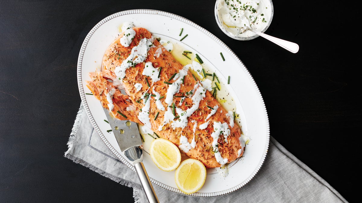 Fennel-Crusted Side of Salmon with Chive Yogurt Sauce | Clean Dinner ...